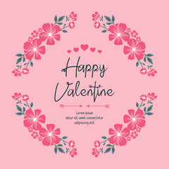 Greeting card valentine day, with elegant pink wreath frame design. Vector