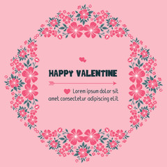 Fototapeta na wymiar Card concept of valentine day, with leaf flower frame, isolated on pink background. Vector