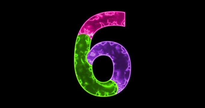 Beautiful luminous number 6 made from connected bright neon puzzle pieces