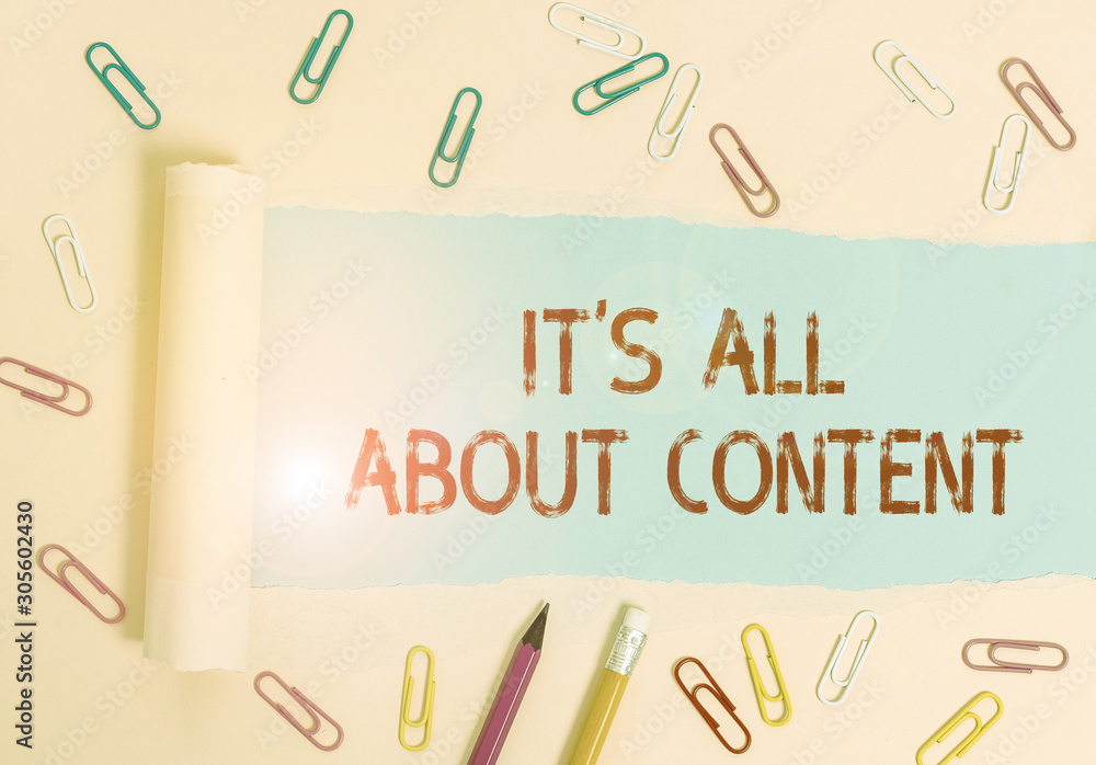 Aufkleber writing note showing it s all about content. business concept for express thru writing information a