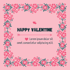 Banner valentine day, with bright pink flower frame pattern. Vector
