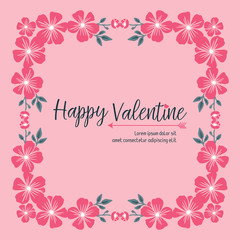 Fototapeta na wymiar Poster valentine day, with decoration of pink flower frames blooms. Vector