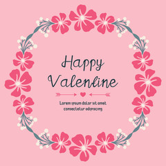 Greeting card or poster for valentine day, with art style of leaf flower frame. Vector
