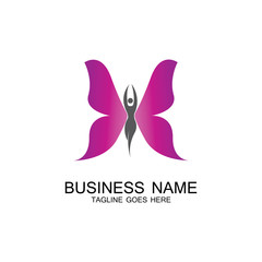 beauty flying women vintage butterfly logo design-vector