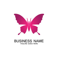 beauty flying women vintage butterfly logo design-vector