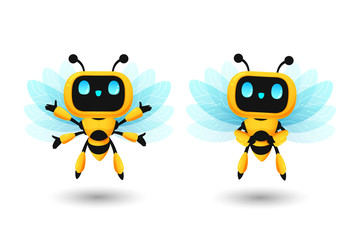 Cute bee robot ai character in happy and confidence pose