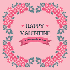 Cute greeting card happy valentine day, with texture plant of leaf flower frame. Vector