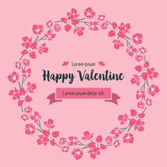 Fototapeta na wymiar Ornament poster valentine day, with ornate wallpaper of pink wreath frame. Vector