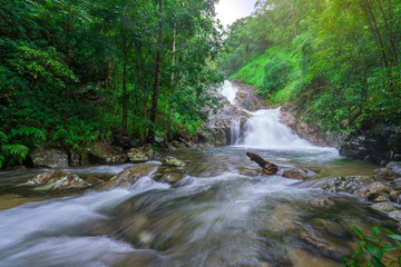 beautiful waterfall in rainforest at National Park, Thailand.