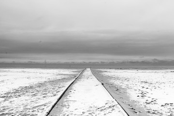 Road to the beach, snow, winter