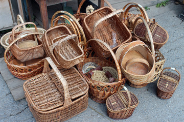 Empty wicker baskets