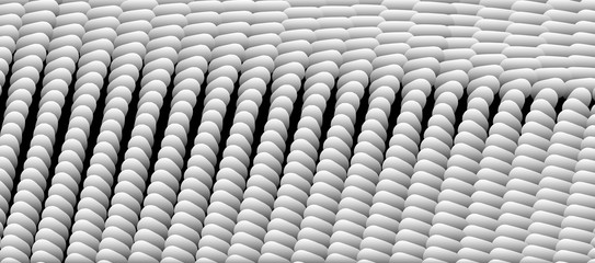 Many small ellipses. Abstract background with white capsules. 3d vector illustration.
