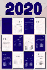 Vector of 2020 new year calendar in clean minimal table simple style with flat color, Holiday event planner with 12 month calendar with modern style.Template for place your photo