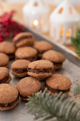 Hazelnut shortbread sandwiches filled with chocolate cream