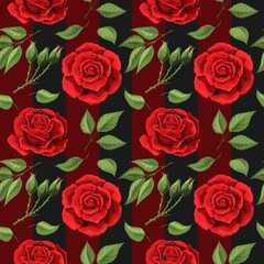 Red rose flowers seamless background. Beautiful flowers on graphic background