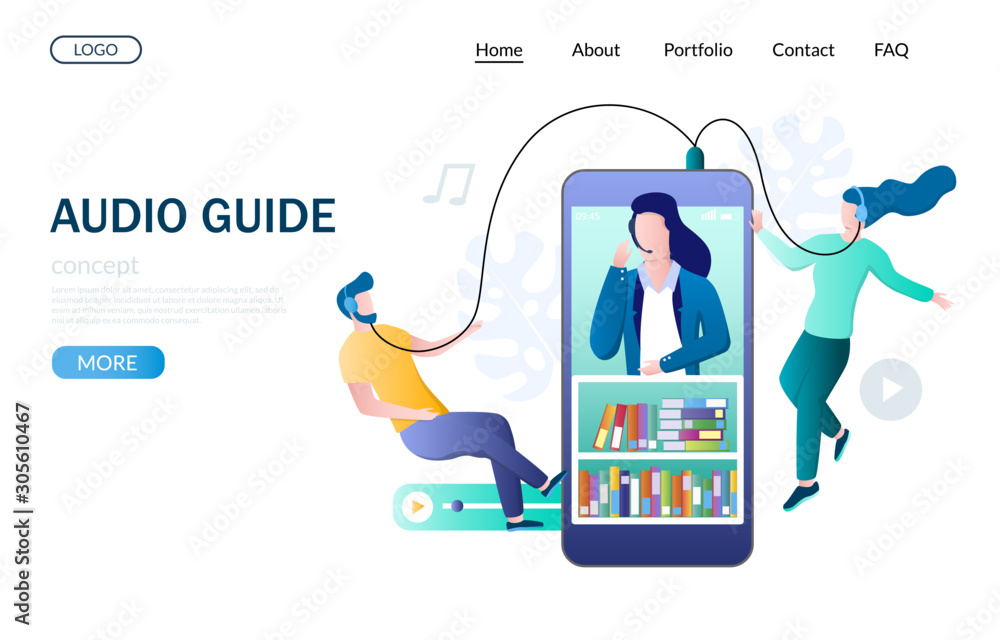 Poster audio guide vector website landing page design template
