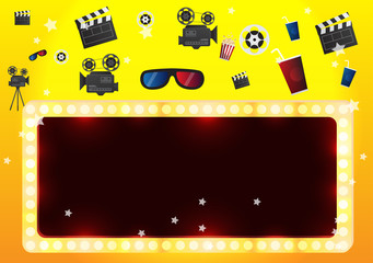 theater sign or cinema sign on curtain with spot light.vector