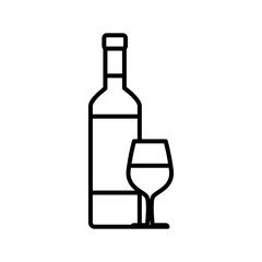 wine bottle with glass cup line style icon