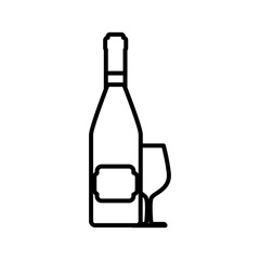 wine bottle with glass cup line style icon