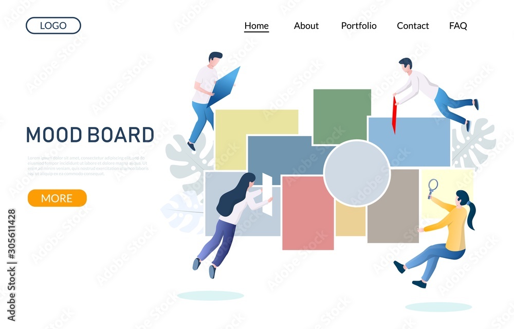 Poster mood board vector website landing page design template