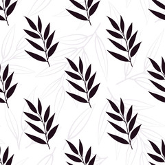 Vector seamless pattern with silhouettes of branches and leaves; floral design for fabric, wallpaper, textile, web design.