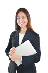 young business woman holding labtop 