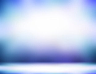 Decorative empty room 3d illustration. White blue lilac vignette. Smooth wall and floor blurred texture. Abstract interior. Wonderful background.