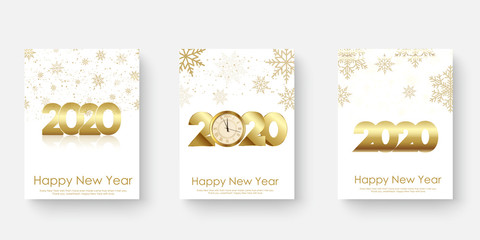 Happy 2020 Year cards set with Xmas ornaments. Vector illustration.