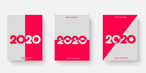 Happy 2020 Year cards set with Xmas ornaments. Vector illustration.