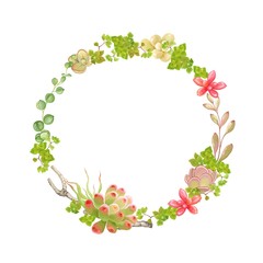 Frame with succulents and greenery plants, vector illustration.