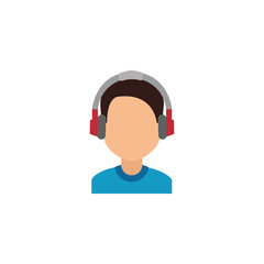 man with earphones music flat style icon