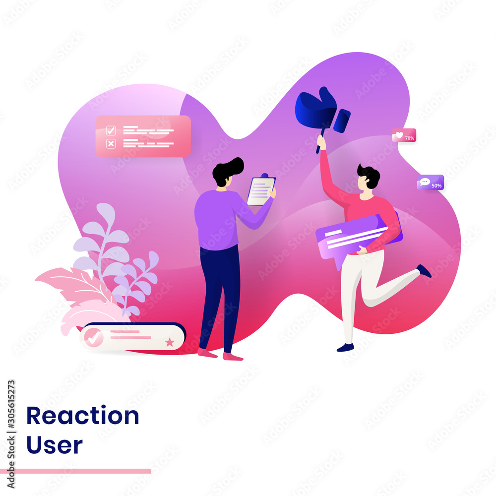 Poster landing page reaction user vector illustration modern concept, can use for headers of web pages, tem