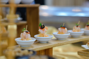 appetizers and fruit in cocktail party. food catering
