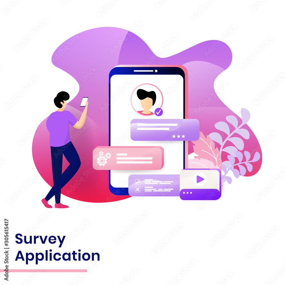 Poster landing page survey application vector illustration modern concept, can use for headers of web pages
