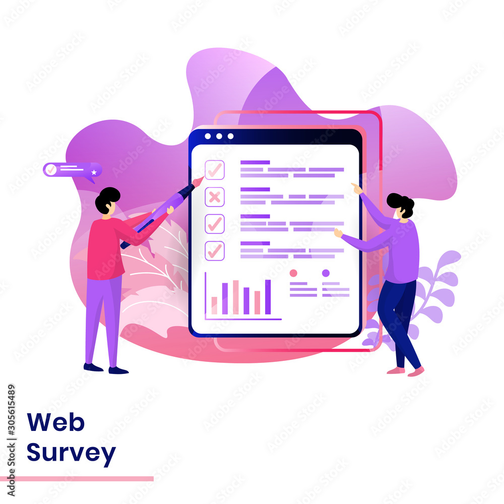 Aufkleber landing page web survey vector illustration modern concept, can use for headers of web pages, templa