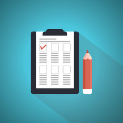 Checklist paper on Clipboard and Pencil Isometric element Vector Illustration