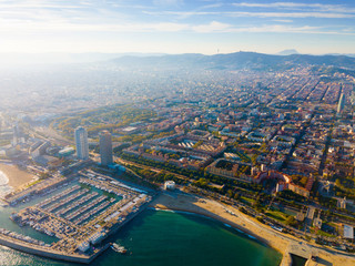 Fototapeta na wymiar Aerial view of seaside area of Barcelona