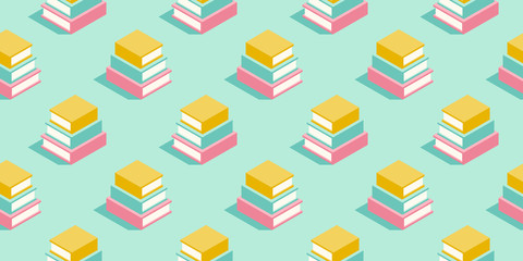 Stack of books seamless pattern in pastel colors. Education minimal vector background for promotion, book fair, literature festival and events.