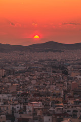 View over the city of Athens at sunset