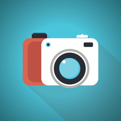 DSLR Digital camera, flat design for photography. Blue Theme Concept.