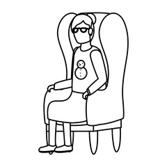 cute grandmother seated in sofa character