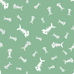 fish bones seamless vector pattern. doodle dead Fish silhouettes on gray backdrop. cartoon fish Skeleton background. hand drawn fish bone textile pattern design. dead fish repeat
