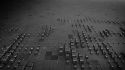 Dark grey blocks on plane abstract 3D render