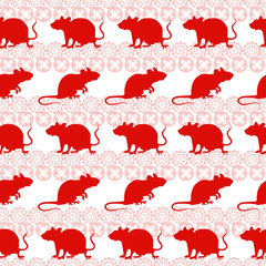 Chinese Lunar New Year 2020 holiday background. Rats and traditional chinese floral symbol elements. Vector seamless pattern for wrapping, poster, greeting cards, wallpaper.