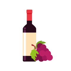 wine bottle with grapes flat style icon