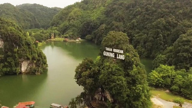 Aerial view of a public park known as Gunung Lang in Perak state in Malaysia.