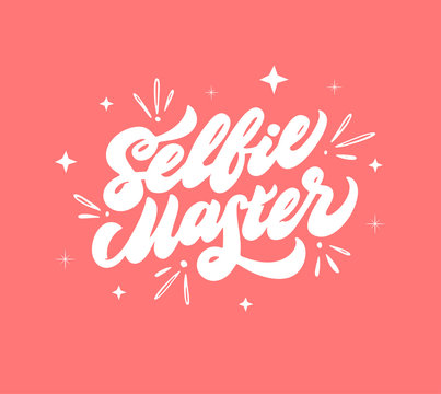 Selfie master quote. Self photo phrase, youth slogan lettering isolated
