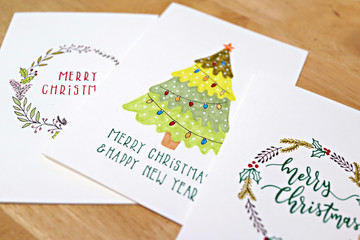 Hand drawn Christmas greeting cards 