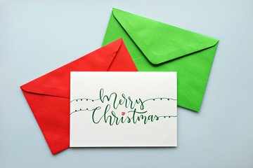 Hand drawn Christmas greeting card with envelope.