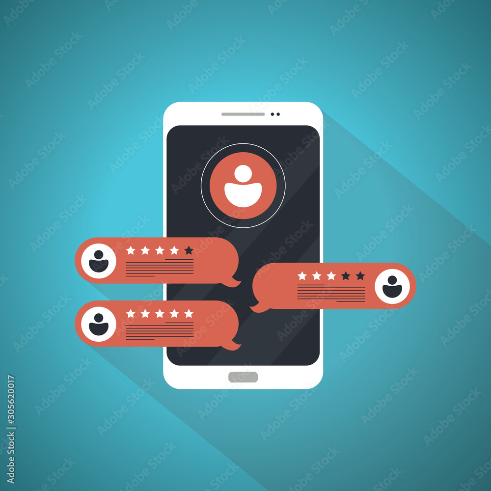 Poster customer reviews.review rating on mobile phone. review rating bubble speeches. review rating bubble 